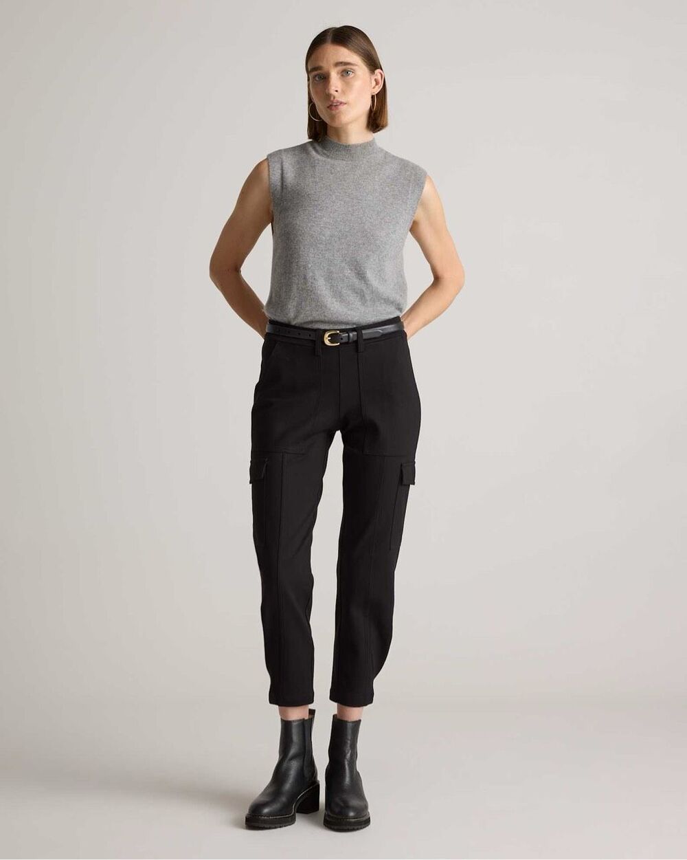 Quince Ultra Stretch Ponte Tapered Cargo Pants Black Size Small